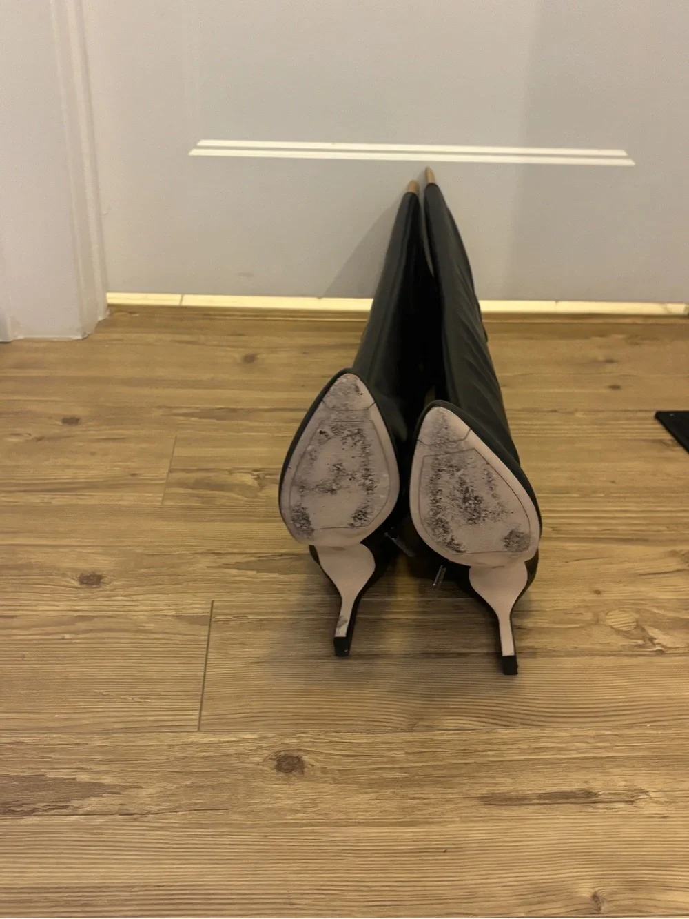 Franco Sarto Black Over-the-Knee Stiletto Boots with Beige Lining